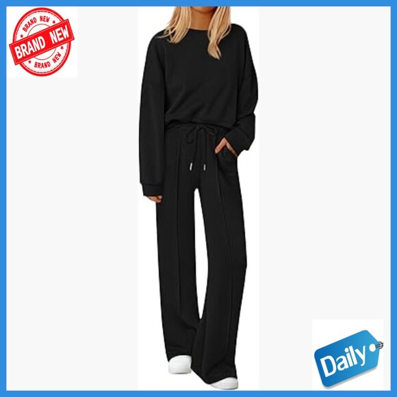 Large Loose Fit Lounge Set Long Sleeve Sweatshirt Wide Leg Pants